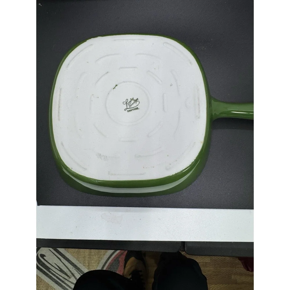 Lyngby porcelain green‎ enamel skillet